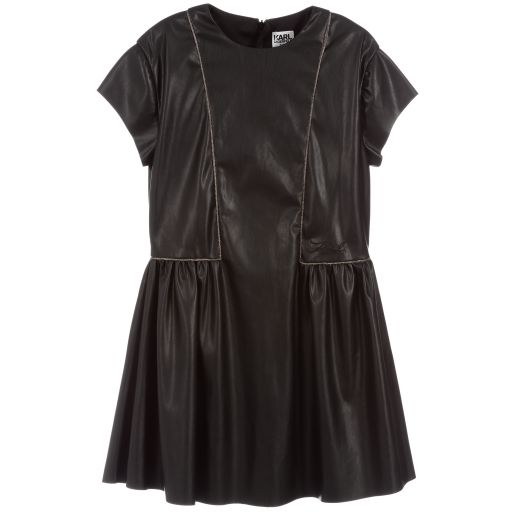 KARL LAGERFELD KIDS-Black Faux Leather Dress | Childrensalon Outlet