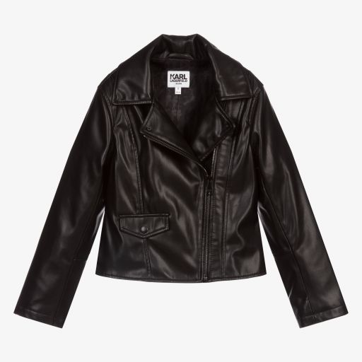 KARL LAGERFELD KIDS-جاكيت جلد صناعي لون أسود للبنات | Childrensalon Outlet