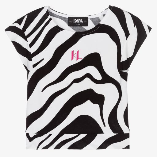 KARL LAGERFELD KIDS-Черно-белая футболка с принтом под зебру | Childrensalon Outlet