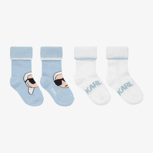 KARL LAGERFELD KIDS-Blue & White Baby Socks (2 Pack) | Childrensalon Outlet
