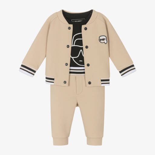 KARL LAGERFELD KIDS-طقم ثلاثي أيقوني بيج للأولاد | Childrensalon Outlet