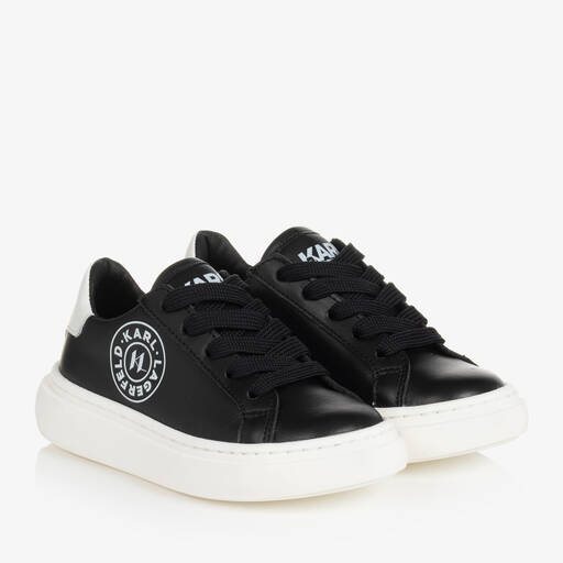 KARL LAGERFELD KIDS-Boys Black Leather Lace-Up Trainers | Childrensalon Outlet