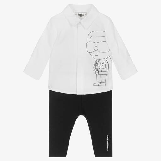 KARL LAGERFELD KIDS-Boys Black & White Cotton Trouser Set | Childrensalon Outlet