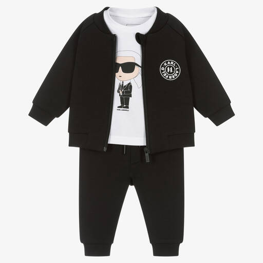 KARL LAGERFELD KIDS- بدلة رياضية قطن جيرسي لون أسود وأبيض للأولاد | Childrensalon Outlet
