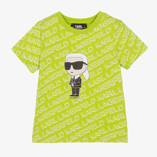 KARL LAGERFELD KIDS-تيشيرت قطن عضوي لون أخضر ليموني للأولاد | Childrensalon Outlet