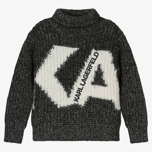KARL LAGERFELD KIDS-Boys Grey Cotton Knit Sweater | Childrensalon Outlet