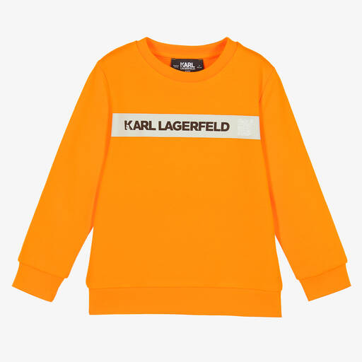 KARL LAGERFELD KIDS-سويتشيرت قطن عضوي جيرسي لون برتقالي للأولاد | Childrensalon Outlet