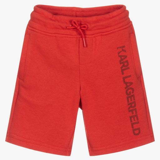 KARL LAGERFELD KIDS-Boys Red Cotton Logo Shorts | Childrensalon Outlet