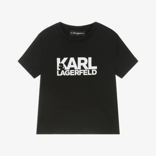KARL LAGERFELD KIDS-Мягкая трикотажная черная футболка для мальчиков | Childrensalon Outlet