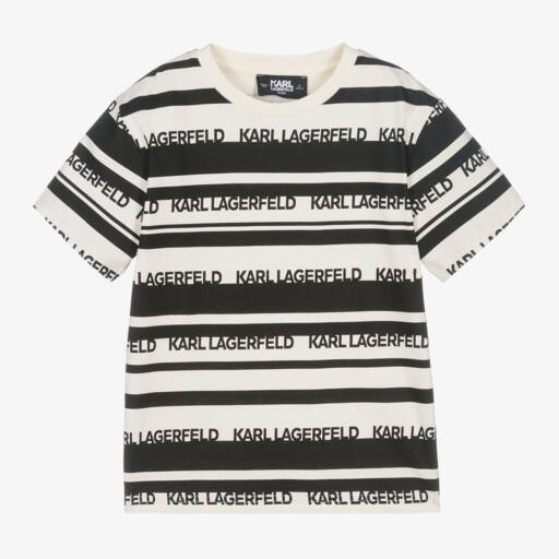KARL LAGERFELD KIDS-Футболка в полоску кремовая и черная для мальчиков | Childrensalon Outlet