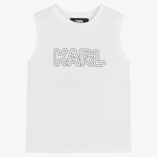 KARL LAGERFELD KIDS-Boys White Logo Print Tank Top | Childrensalon Outlet