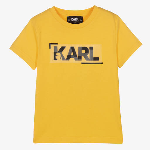 KARL LAGERFELD KIDS-Boys Yellow Cotton Logo T-Shirt | Childrensalon Outlet