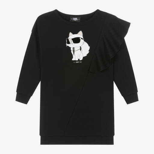 KARL LAGERFELD KIDS-فستان سويتشيرت شوبيت قطن لون أسود للبنات | Childrensalon Outlet