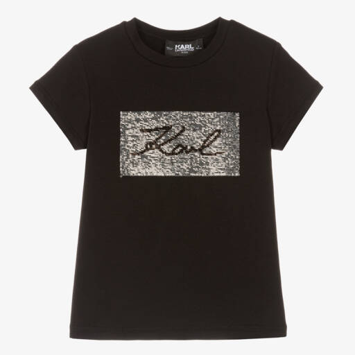 KARL LAGERFELD KIDS-Girls Black Cotton Logo Tee | Childrensalon Outlet