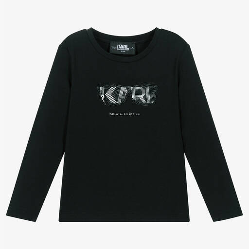 KARL LAGERFELD KIDS-Girls Black Cotton Top | Childrensalon Outlet