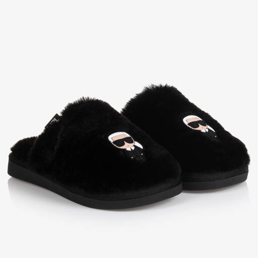 KARL LAGERFELD KIDS-Chaussons noirs fausse fourrure fille | Childrensalon Outlet