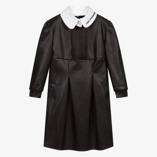 KARL LAGERFELD KIDS-Girls Black Faux Leather Dress | Childrensalon Outlet