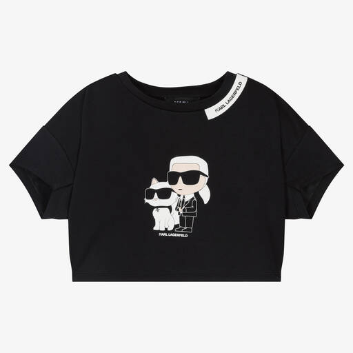 KARL LAGERFELD KIDS-Girls Black Karl Ikonik T-Shirt | Childrensalon Outlet