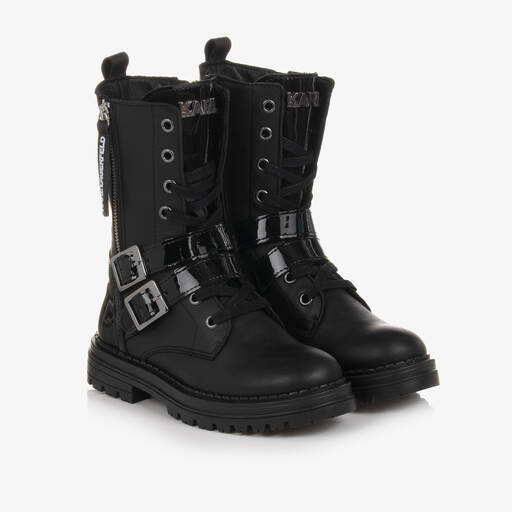 KARL LAGERFELD KIDS-Girls Black Leather Lace-Up Boots | Childrensalon Outlet
