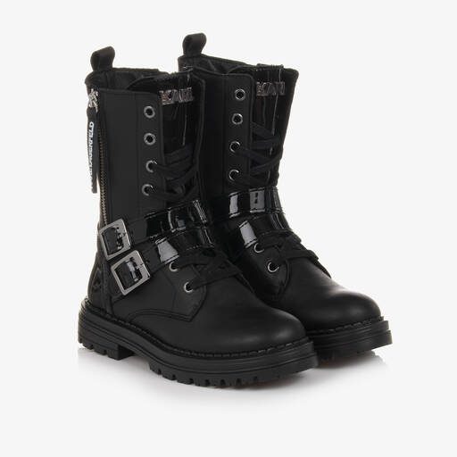 KARL LAGERFELD KIDS-Schwarze Schnürstiefel aus Leder für Mädchen | Childrensalon Outlet