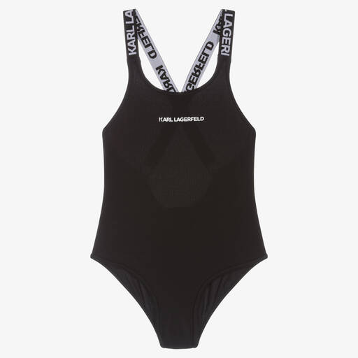 KARL LAGERFELD KIDS-Girls Black  Logo Swimsuit | Childrensalon Outlet