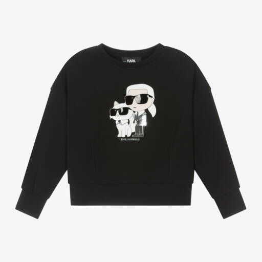 KARL LAGERFELD KIDS-سويتشيرت مزيج قطن لون أسود للبنات | Childrensalon Outlet