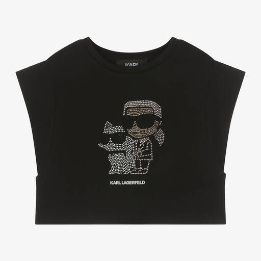 KARL LAGERFELD KIDS-Girls Black Rhinestone Karl Ikonik T-Shirt | Childrensalon Outlet