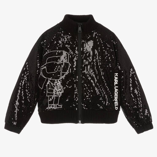 KARL LAGERFELD KIDS-Girls Black Sequin Karl Ikonik Jacket | Childrensalon Outlet