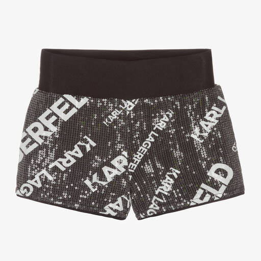 KARL LAGERFELD KIDS-Girls Black Sequin Logo Shorts | Childrensalon Outlet