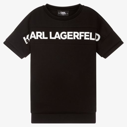 KARL LAGERFELD KIDS-فستان سويتشيرت فيسكوز جيرسي لون أسود | Childrensalon Outlet