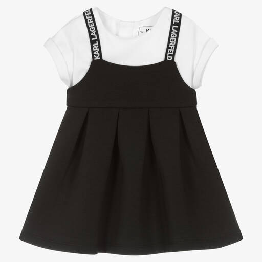 KARL LAGERFELD KIDS-طقم فستان قطن جيرسي لون أسود وأبيض | Childrensalon Outlet