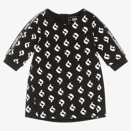KARL LAGERFELD KIDS-فستان بطبعة كارل أيكونيك قطن لون أسود وأبيض | Childrensalon Outlet