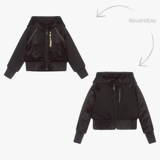 KARL LAGERFELD KIDS-Girls Black Zip-Up Hooded Top | Childrensalon Outlet