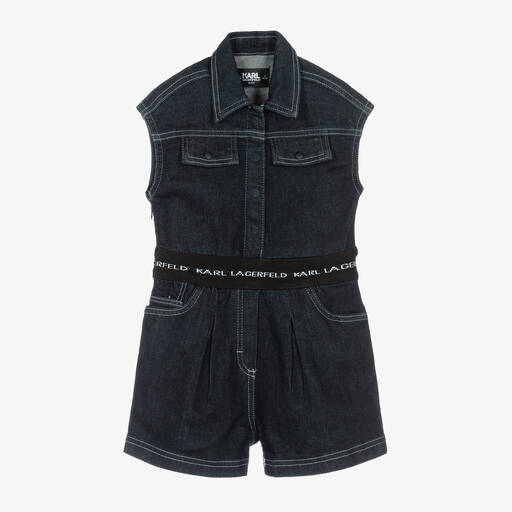 KARL LAGERFELD KIDS-Girls Dark Blue Denim Playsuit | Childrensalon Outlet