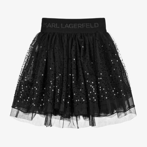 KARL LAGERFELD KIDS-Girls Elegant Black Mesh Skirt | Childrensalon Outlet