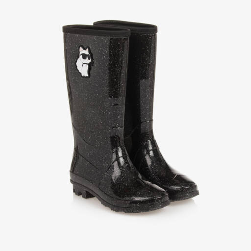 KARL LAGERFELD KIDS-بوت واقي من المطر لون أسود براق للبنات | Childrensalon Outlet