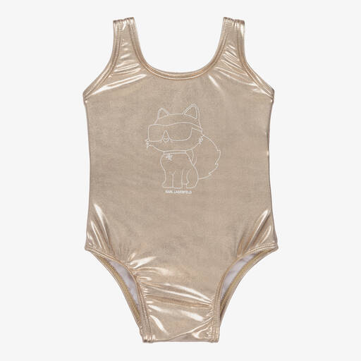 KARL LAGERFELD KIDS-Girls Gold Choupette Swimsuit | Childrensalon Outlet