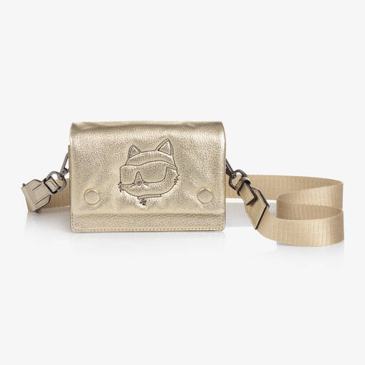 KARL LAGERFELD KIDS-Girls Gold Faux Leather Shoulder Bag (16cm) | Childrensalon Outlet