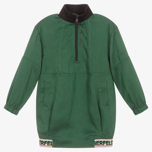 KARL LAGERFELD KIDS-Girls Green Cotton Twill Dress | Childrensalon Outlet