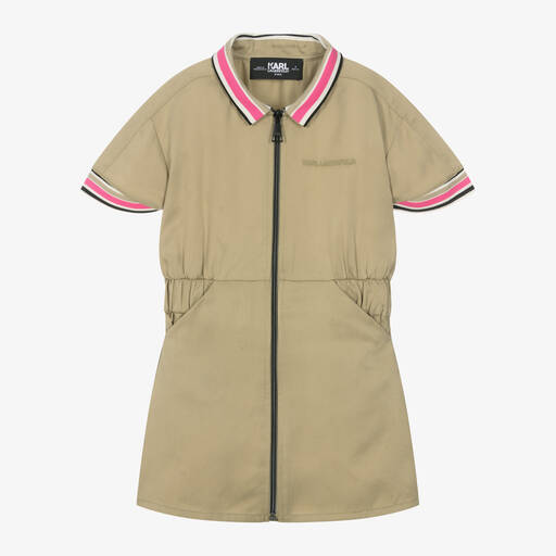 KARL LAGERFELD KIDS-فستان بسحّاب ليوسيل تويل لون أخضر كاكي | Childrensalon Outlet