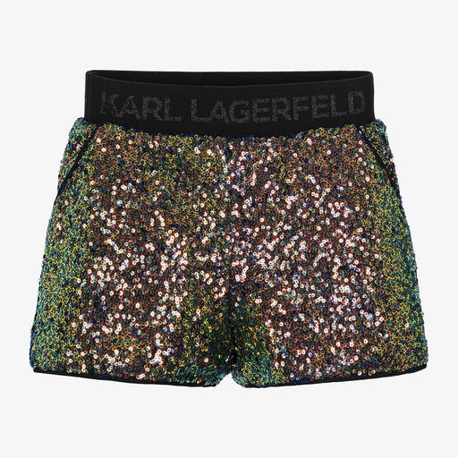 KARL LAGERFELD KIDS-Girls Green Sequin & Jacquard Shorts | Childrensalon Outlet