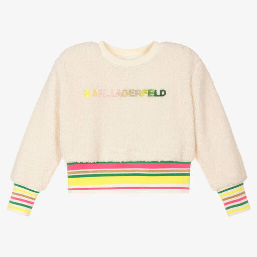 KARL LAGERFELD KIDS-سويتشيرت شيربا فليس لون عاجي للبنات | Childrensalon Outlet