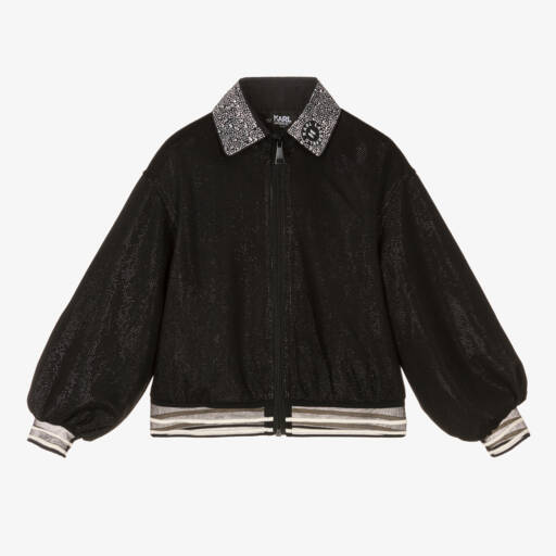 KARL LAGERFELD KIDS-توب بسحاب لون أسود براق للبنات | Childrensalon Outlet
