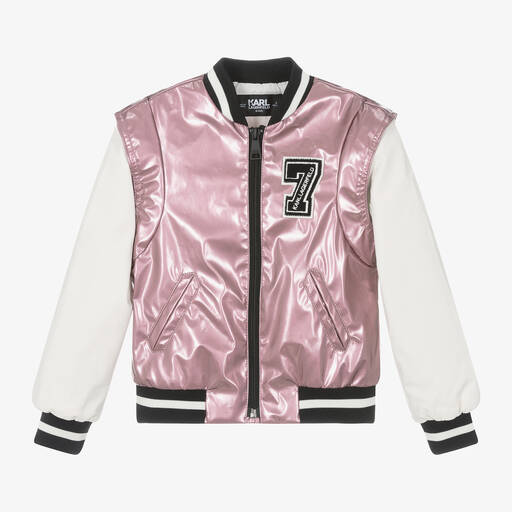 KARL LAGERFELD KIDS-جاكيت لون زهري متاليك وعاجي للبنات | Childrensalon Outlet