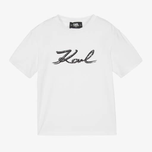 KARL LAGERFELD KIDS-Girls Organic White Tee Delight | Childrensalon Outlet