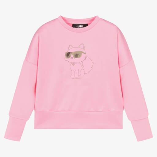 KARL LAGERFELD KIDS-Girls Pink Choupette Sweatshirt | Childrensalon Outlet