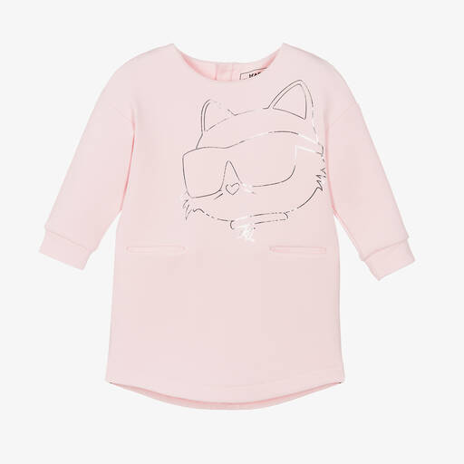 KARL LAGERFELD KIDS-Girls Pink Choupette Sweatshirt Dress | Childrensalon Outlet