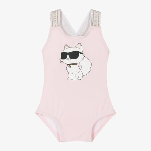 KARL LAGERFELD KIDS-Girls Pink Choupette Swimsuit | Childrensalon Outlet