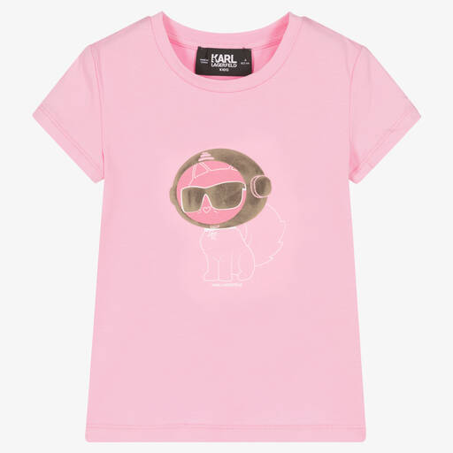 KARL LAGERFELD KIDS-Girls Pink Choupette T-Shirt | Childrensalon Outlet