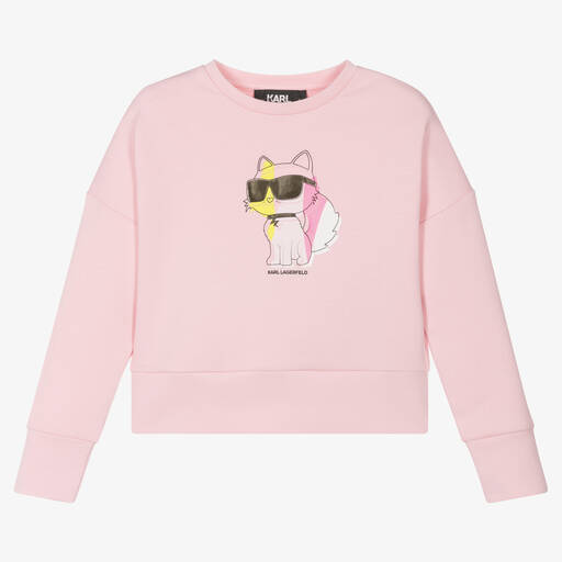 KARL LAGERFELD KIDS-Sweat-shirt rose en coton Choupette | Childrensalon Outlet